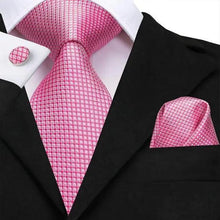 将图片加载到图库查看器，Elegant Pink Silk  Necktie Pocket Square Cufflinks Set Elegant Men's Fashion Wedding Ties For Men And Daily Wear Ties
