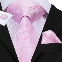 将图片加载到图库查看器，Elegant Pink Silk  Necktie Pocket Square Cufflinks Set Elegant Men's Fashion Wedding Ties For Men And Daily Wear Ties

