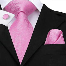将图片加载到图库查看器，Elegant Pink Silk  Necktie Pocket Square Cufflinks Set Elegant Men's Fashion Wedding Ties For Men And Daily Wear Ties
