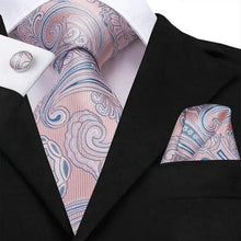 将图片加载到图库查看器，Elegant Pink Silk  Necktie Pocket Square Cufflinks Set Elegant Men's Fashion Wedding Ties For Men And Daily Wear Ties
