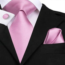 将图片加载到图库查看器，Elegant Pink Silk  Necktie Pocket Square Cufflinks Set Elegant Men's Fashion Wedding Ties For Men And Daily Wear Ties

