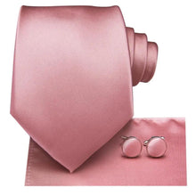 将图片加载到图库查看器，Elegant Pink Silk  Necktie Pocket Square Cufflinks Set Elegant Men's Fashion Wedding Ties For Men And Daily Wear Ties
