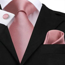 将图片加载到图库查看器，Elegant Pink Silk  Necktie Pocket Square Cufflinks Set Elegant Men's Fashion Wedding Ties For Men And Daily Wear Ties
