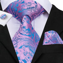 将图片加载到图库查看器，Elegant Pink Silk  Necktie Pocket Square Cufflinks Set Elegant Men's Fashion Wedding Ties For Men And Daily Wear Ties

