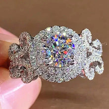 Load image into Gallery viewer, Elegant Promise Ring Trendy Halo Design Silver Plated Paved Shining Rhinestone Engagement/ Wedding Ring
