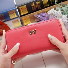 Load image into Gallery viewer, Elegant PU Leather Pink Bowknot Women Long Wallet Fashion Color Purse Phone Card Holder Women Trendy Large Capacity Long Purse
