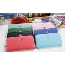 Load image into Gallery viewer, Elegant PU Leather Pink Bowknot Women Long Wallet Fashion Color Purse Phone Card Holder Women Trendy Large Capacity Long Purse

