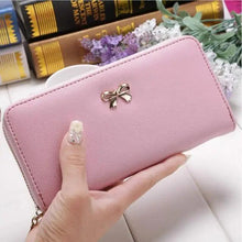 Load image into Gallery viewer, Elegant PU Leather Pink Bowknot Women Long Wallet Fashion Color Purse Phone Card Holder Women Trendy Large Capacity Long Purse
