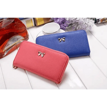 Load image into Gallery viewer, Elegant PU Leather Pink Bowknot Women Long Wallet Fashion Color Purse Phone Card Holder Women Trendy Large Capacity Long Purse
