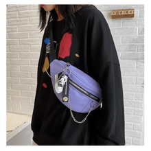 将图片加载到图库查看器，Elegant Purple Ladies Chain Waist Bag Canvas Fanny Pack Luxury Outdoor Chest Bag Phone Purse For Everyday Use
