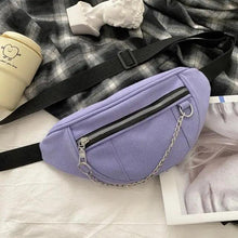 将图片加载到图库查看器，Elegant Purple Ladies Chain Waist Bag Canvas Fanny Pack Luxury Outdoor Chest Bag Phone Purse For Everyday Use
