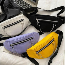 将图片加载到图库查看器，Elegant Purple Ladies Chain Waist Bag Canvas Fanny Pack Luxury Outdoor Chest Bag Phone Purse For Everyday Use
