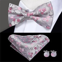 将图片加载到图库查看器，Elegant Silk Butterfly Business Bow Tie Pocket Square Cufflinks Set For Men Formal Wedding Bowtie Set For Office
