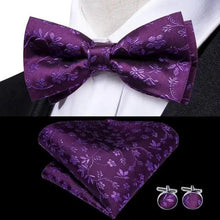 将图片加载到图库查看器，Elegant Silk Butterfly Business Bow Tie Pocket Square Cufflinks Set For Men Formal Wedding Bowtie Set For Office
