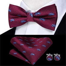 将图片加载到图库查看器，Elegant Silk Butterfly Business Bow Tie Pocket Square Cufflinks Set For Men Formal Wedding Bowtie Set For Office
