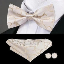 将图片加载到图库查看器，Elegant Silk Butterfly Business Bow Tie Pocket Square Cufflinks Set For Men Formal Wedding Bowtie Set For Office
