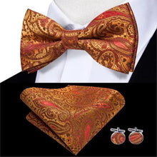 将图片加载到图库查看器，Elegant Silk Butterfly Business Bow Tie Pocket Square Cufflinks Set For Men Formal Wedding Bowtie Set For Office
