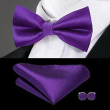 将图片加载到图库查看器，Elegant Silk Butterfly Business Bow Tie Pocket Square Cufflinks Set For Men Formal Wedding Bowtie Set For Office
