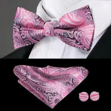 将图片加载到图库查看器，Elegant Silk Butterfly Business Bow Tie Pocket Square Cufflinks Set For Men Formal Wedding Bowtie Set For Office

