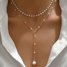 Load image into Gallery viewer, Elegant Vintage Style Double-Layer Pendant Necklace with Imitation Pearl Accents and Tassel Drop
