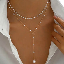 Load image into Gallery viewer, Elegant Vintage Style Double-Layer Pendant Necklace with Imitation Pearl Accents and Tassel Drop
