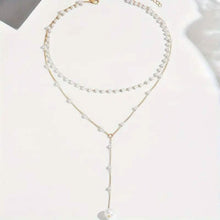 Load image into Gallery viewer, Elegant Vintage Style Double-Layer Pendant Necklace with Imitation Pearl Accents and Tassel Drop
