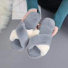 将图片加载到图库查看器，Elegant Warm Fluffy Slippers Women Faux Fur Indoor Floor Slides Flat Soft Furry Shoes Non Slip House Soft Plush Cozy House Shoes Furry Open Toe Indoor Outdoor Slip On Warm Winter Shoes
