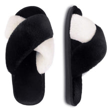 将图片加载到图库查看器，Elegant Warm Fluffy Slippers Women Faux Fur Indoor Floor Slides Flat Soft Furry Shoes Non Slip House Soft Plush Cozy House Shoes Furry Open Toe Indoor Outdoor Slip On Warm Winter Shoes
