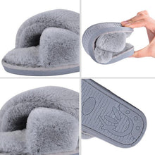 将图片加载到图库查看器，Elegant Warm Fluffy Slippers Women Faux Fur Indoor Floor Slides Flat Soft Furry Shoes Non Slip House Soft Plush Cozy House Shoes Furry Open Toe Indoor Outdoor Slip On Warm Winter Shoes
