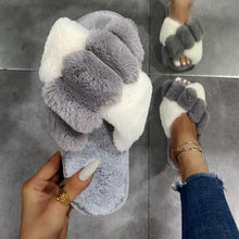 将图片加载到图库查看器，Elegant Warm Fluffy Slippers Women Faux Fur Indoor Floor Slides Flat Soft Furry Shoes Non Slip House Soft Plush Cozy House Shoes Furry Open Toe Indoor Outdoor Slip On Warm Winter Shoes
