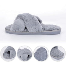 将图片加载到图库查看器，Elegant Warm Fluffy Slippers Women Faux Fur Indoor Floor Slides Flat Soft Furry Shoes Non Slip House Soft Plush Cozy House Shoes Furry Open Toe Indoor Outdoor Slip On Warm Winter Shoes
