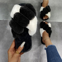 将图片加载到图库查看器，Elegant Warm Fluffy Slippers Women Faux Fur Indoor Floor Slides Flat Soft Furry Shoes Non Slip House Soft Plush Cozy House Shoes Furry Open Toe Indoor Outdoor Slip On Warm Winter Shoes
