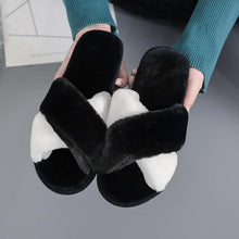 将图片加载到图库查看器，Elegant Warm Fluffy Slippers Women Faux Fur Indoor Floor Slides Flat Soft Furry Shoes Non Slip House Soft Plush Cozy House Shoes Furry Open Toe Indoor Outdoor Slip On Warm Winter Shoes
