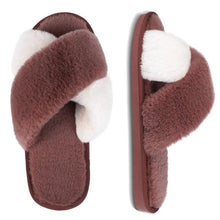 将图片加载到图库查看器，Elegant Warm Fluffy Slippers Women Faux Fur Indoor Floor Slides Flat Soft Furry Shoes Non Slip House Soft Plush Cozy House Shoes Furry Open Toe Indoor Outdoor Slip On Warm Winter Shoes
