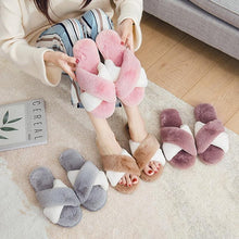 将图片加载到图库查看器，Elegant Warm Fluffy Slippers Women Faux Fur Indoor Floor Slides Flat Soft Furry Shoes Non Slip House Soft Plush Cozy House Shoes Furry Open Toe Indoor Outdoor Slip On Warm Winter Shoes
