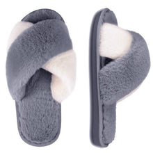 将图片加载到图库查看器，Elegant Warm Fluffy Slippers Women Faux Fur Indoor Floor Slides Flat Soft Furry Shoes Non Slip House Soft Plush Cozy House Shoes Furry Open Toe Indoor Outdoor Slip On Warm Winter Shoes
