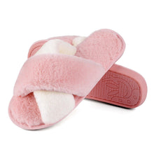 将图片加载到图库查看器，Elegant Warm Fluffy Slippers Women Faux Fur Indoor Floor Slides Flat Soft Furry Shoes Non Slip House Soft Plush Cozy House Shoes Furry Open Toe Indoor Outdoor Slip On Warm Winter Shoes

