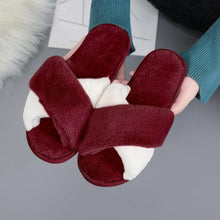 将图片加载到图库查看器，Elegant Warm Fluffy Slippers Women Faux Fur Indoor Floor Slides Flat Soft Furry Shoes Non Slip House Soft Plush Cozy House Shoes Furry Open Toe Indoor Outdoor Slip On Warm Winter Shoes
