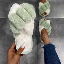 将图片加载到图库查看器，Elegant Warm Fluffy Slippers Women Faux Fur Indoor Floor Slides Flat Soft Furry Shoes Non Slip House Soft Plush Cozy House Shoes Furry Open Toe Indoor Outdoor Slip On Warm Winter Shoes
