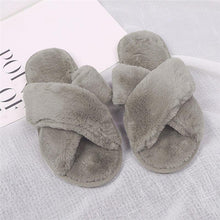 将图片加载到图库查看器，Elegant Warm Fluffy Slippers Women Faux Fur Indoor Floor Slides Flat Soft Furry Shoes Non Slip House Soft Plush Cozy House Shoes Furry Open Toe Indoor Outdoor Slip On Warm Winter Shoes
