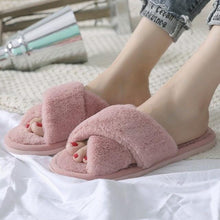 将图片加载到图库查看器，Elegant Warm Fluffy Slippers Women Faux Fur Indoor Floor Slides Flat Soft Furry Shoes Non Slip House Soft Plush Cozy House Shoes Furry Open Toe Indoor Outdoor Slip On Warm Winter Shoes
