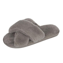 将图片加载到图库查看器，Elegant Warm Fluffy Slippers Women Faux Fur Indoor Floor Slides Flat Soft Furry Shoes Non Slip House Soft Plush Cozy House Shoes Furry Open Toe Indoor Outdoor Slip On Warm Winter Shoes
