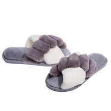 将图片加载到图库查看器，Elegant Warm Fluffy Slippers Women Faux Fur Indoor Floor Slides Flat Soft Furry Shoes Non Slip House Soft Plush Cozy House Shoes Furry Open Toe Indoor Outdoor Slip On Warm Winter Shoes
