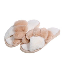 将图片加载到图库查看器，Elegant Warm Fluffy Slippers Women Faux Fur Indoor Floor Slides Flat Soft Furry Shoes Non Slip House Soft Plush Cozy House Shoes Furry Open Toe Indoor Outdoor Slip On Warm Winter Shoes
