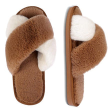将图片加载到图库查看器，Elegant Warm Fluffy Slippers Women Faux Fur Indoor Floor Slides Flat Soft Furry Shoes Non Slip House Soft Plush Cozy House Shoes Furry Open Toe Indoor Outdoor Slip On Warm Winter Shoes
