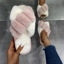 将图片加载到图库查看器，Elegant Warm Fluffy Slippers Women Faux Fur Indoor Floor Slides Flat Soft Furry Shoes Non Slip House Soft Plush Cozy House Shoes Furry Open Toe Indoor Outdoor Slip On Warm Winter Shoes
