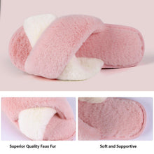 将图片加载到图库查看器，Elegant Warm Fluffy Slippers Women Faux Fur Indoor Floor Slides Flat Soft Furry Shoes Non Slip House Soft Plush Cozy House Shoes Furry Open Toe Indoor Outdoor Slip On Warm Winter Shoes
