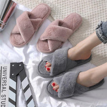 将图片加载到图库查看器，Elegant Warm Fluffy Slippers Women Faux Fur Indoor Floor Slides Flat Soft Furry Shoes Non Slip House Soft Plush Cozy House Shoes Furry Open Toe Indoor Outdoor Slip On Warm Winter Shoes
