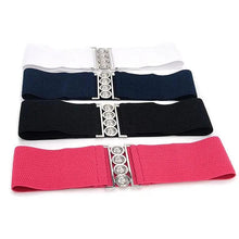 Load image into Gallery viewer, Elegant Wide Fabric Strap  Silver Metal Buckle Belts For Women Trendy Women's Fashion Stretchable Classic Color Belts
