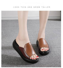Load image into Gallery viewer, Elegant Woman Platform Slippers Summer Women Genuine Leather Slipper High Heel Shoes Women Outdoor Beach Slippers Wedge Sandals Shoes Loafers Walking Slip On Shoes Breathable Lightweight Work Comfortable Slippers
